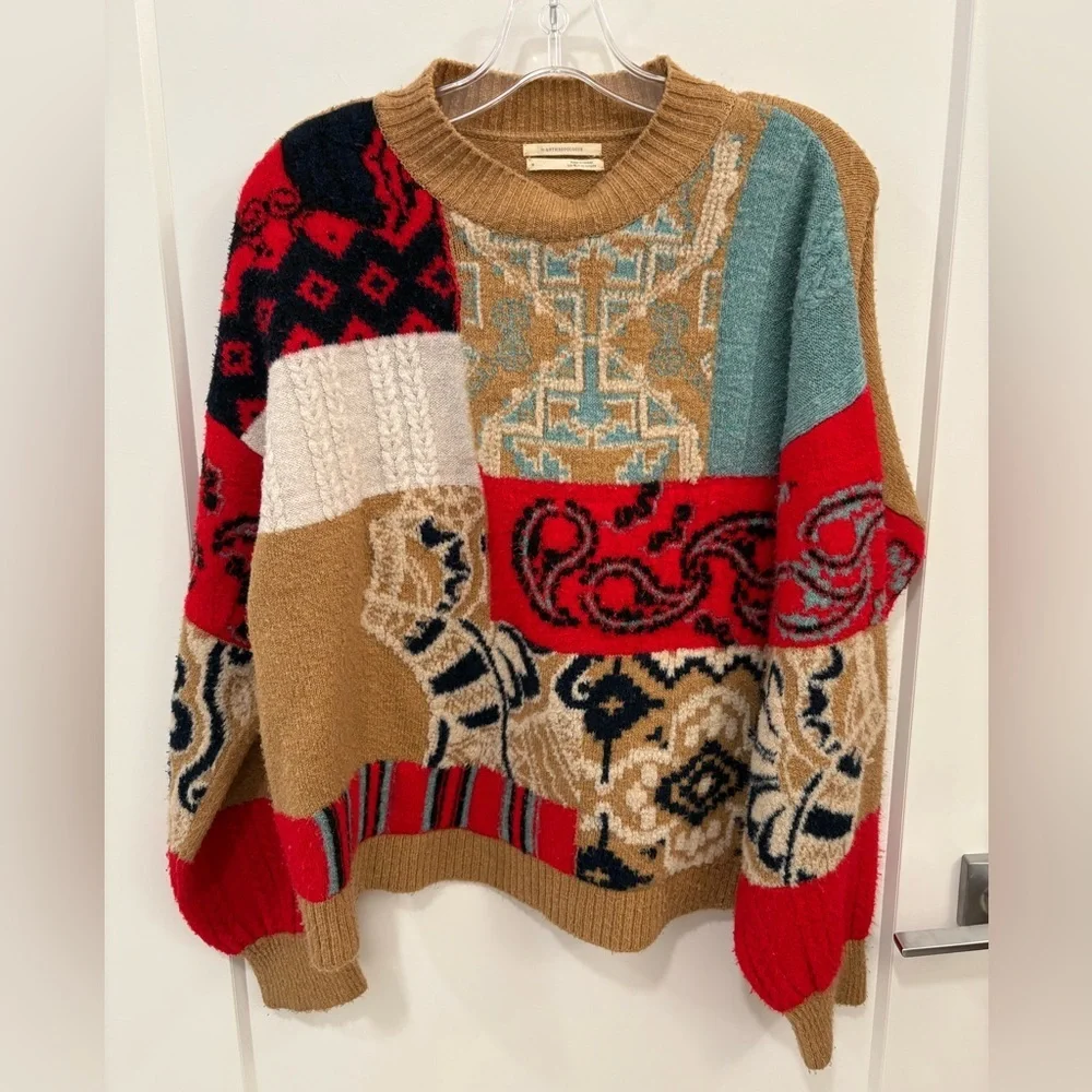 Anthropologie Rachael Patchwork Knit Sweater Size Medium - Picture 3 of 15